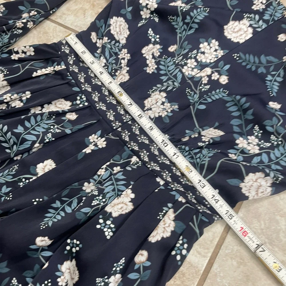 NWT Gal Meets Glam Navy Blue Floral V-Neck Long Sleeve Maxi Dress jade Size 10